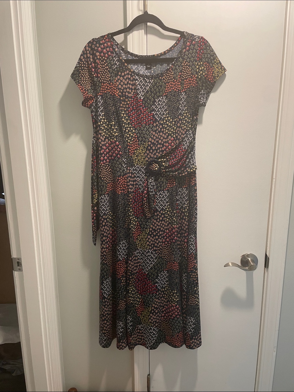 Perceptions Black Multicolor Printed Midi Dress with Belt
